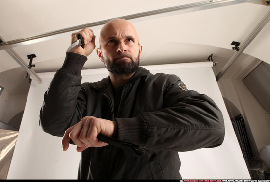 Man Adult Athletic White Fighting with knife Standing poses Army