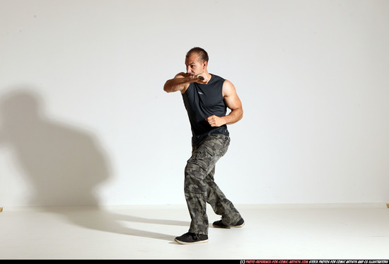 Man Adult Athletic White Fighting with knife Moving poses Army