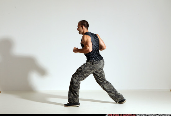 Man Adult Athletic White Fighting with knife Moving poses Army