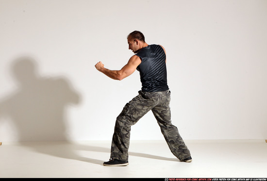 Man Adult Athletic White Fighting with knife Moving poses Army