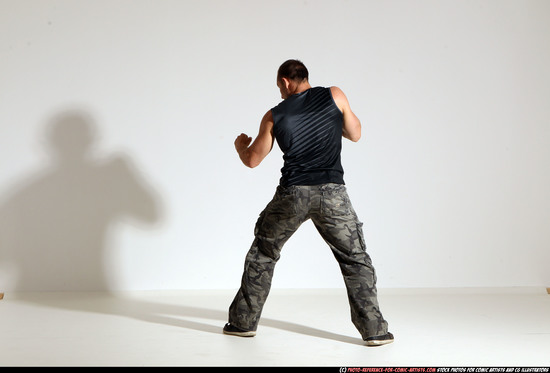 Man Adult Athletic White Fighting with knife Moving poses Army