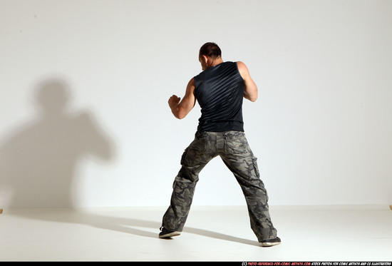 Man Adult Athletic White Fighting with knife Moving poses Army