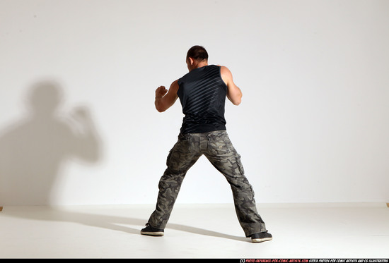 Man Adult Athletic White Fighting with knife Moving poses Army