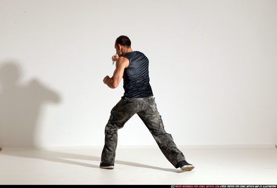 Man Adult Athletic White Fighting with knife Moving poses Army