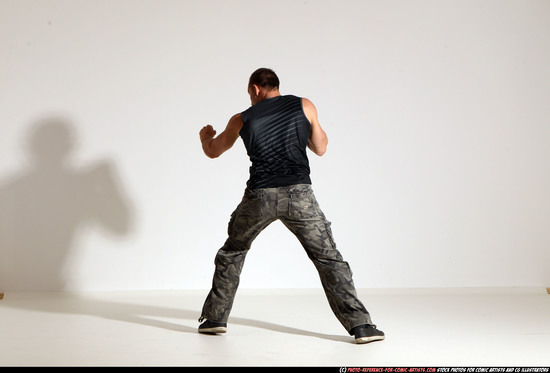 Man Adult Athletic White Fighting with knife Moving poses Army