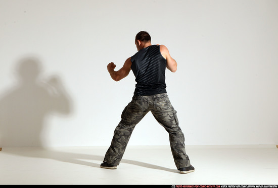 Man Adult Athletic White Fighting with knife Moving poses Army