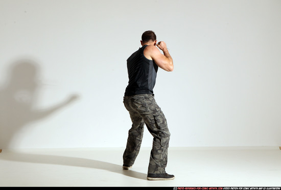 Man Adult Athletic White Fighting with knife Moving poses Army