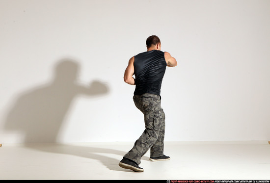 Man Adult Athletic White Fighting with knife Moving poses Army