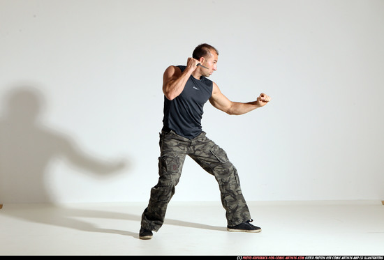 Man Adult Athletic White Fighting with knife Moving poses Army