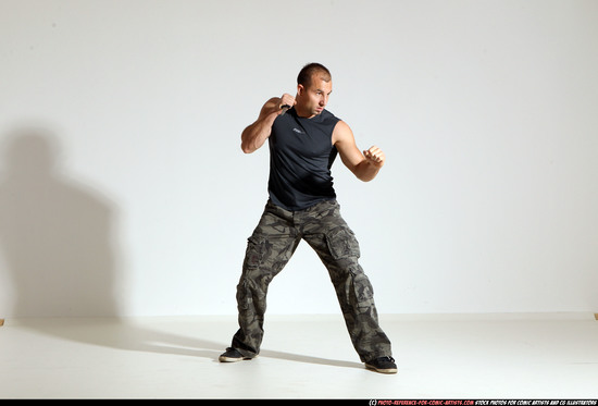 Man Adult Athletic White Fighting with knife Moving poses Army