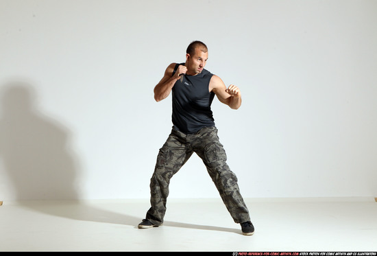 Man Adult Athletic White Fighting with knife Moving poses Army