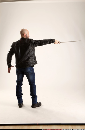 Man Adult Athletic White Fighting with sword Standing poses Jacket