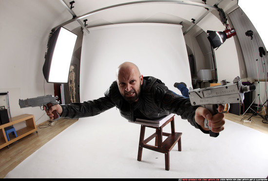 Man Adult Athletic White Fighting with gun Laying poses Casual