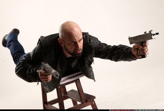 Man Adult Athletic White Fighting with gun Laying poses Casual