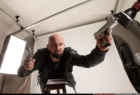 Man Adult Athletic White Fighting with gun Laying poses Casual