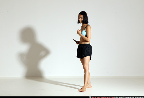 Woman Young Athletic White Fighting with knife Moving poses Casual