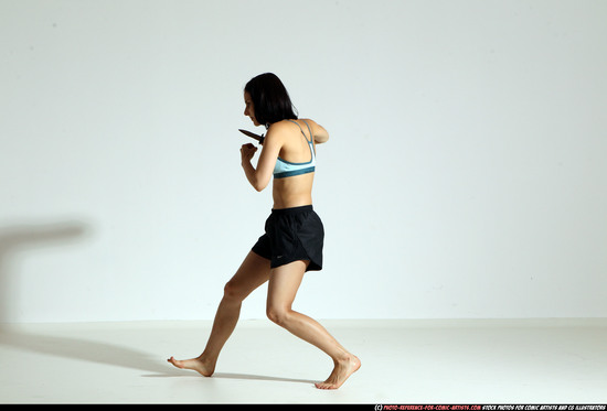 Woman Young Athletic White Fighting with knife Moving poses Casual