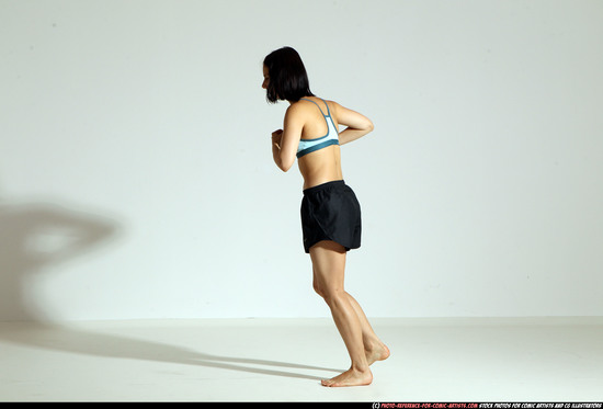 Woman Young Athletic White Fighting with knife Moving poses Casual