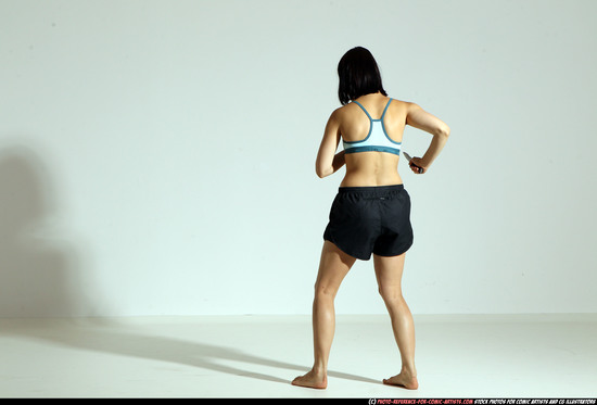 Woman Young Athletic White Fighting with knife Moving poses Casual