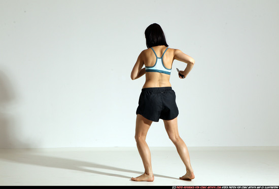 Woman Young Athletic White Fighting with knife Moving poses Casual