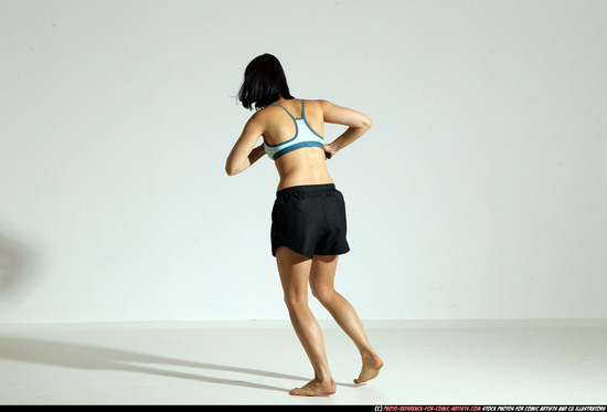 Woman Young Athletic White Fighting with knife Moving poses Casual