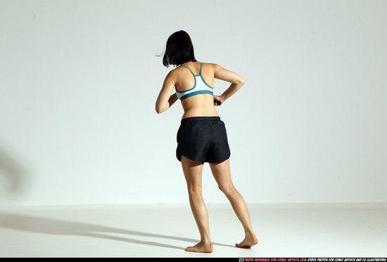 Woman Young Athletic White Fighting with knife Moving poses Casual