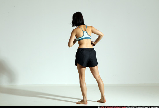 Woman Young Athletic White Fighting with knife Moving poses Casual