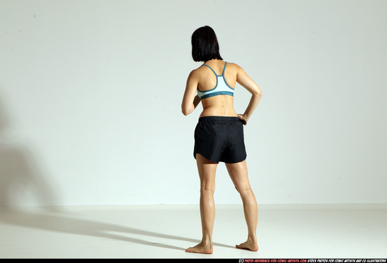 Woman Young Athletic White Fighting with knife Moving poses Casual