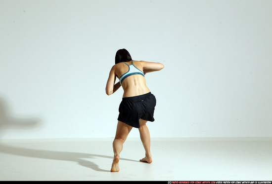 Woman Young Athletic White Fighting with knife Moving poses Casual