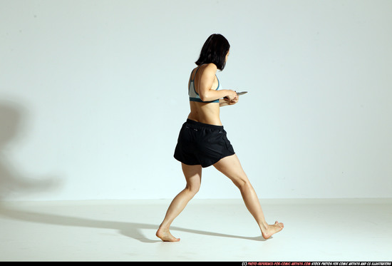 Woman Young Athletic White Fighting with knife Moving poses Casual