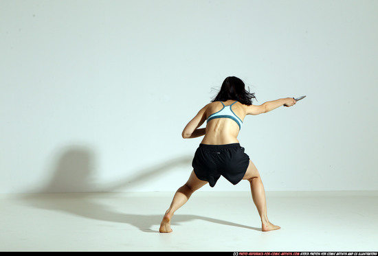 Woman Young Athletic White Fighting with knife Moving poses Casual