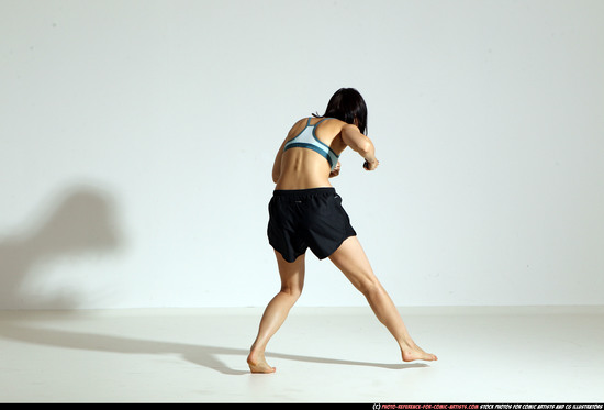 Woman Young Athletic White Fighting with knife Moving poses Casual