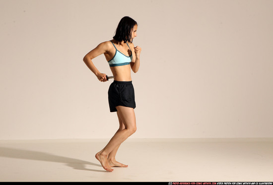 Woman Young Athletic White Fighting with knife Moving poses Casual