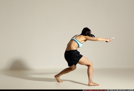 Woman Young Athletic White Fighting with knife Moving poses Casual