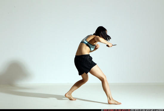 Woman Young Athletic White Fighting with knife Moving poses Casual