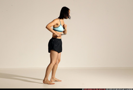 Woman Young Athletic White Fighting with knife Moving poses Casual