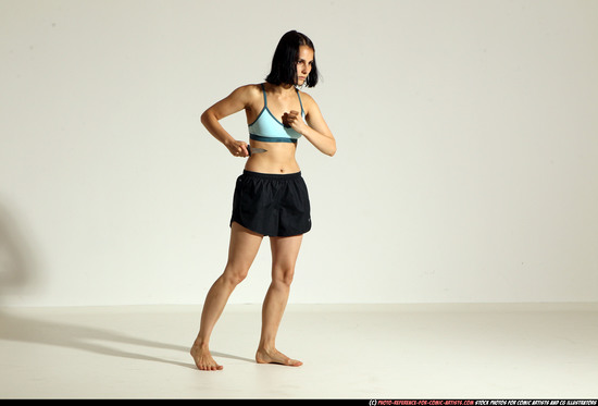 Woman Young Athletic White Fighting with knife Moving poses Casual