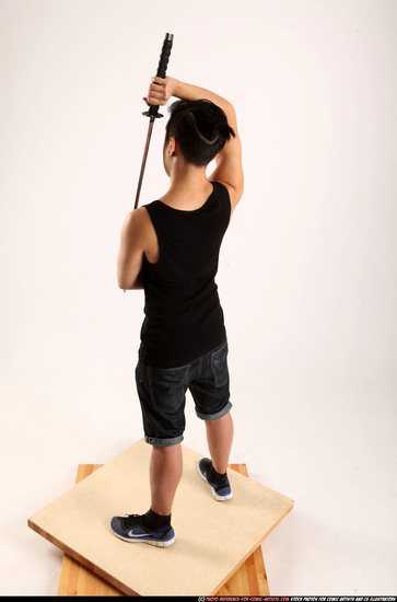 Man Young Athletic Fighting with sword Standing poses Casual Asian