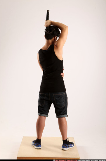 Man Young Athletic Fighting with sword Standing poses Casual Asian