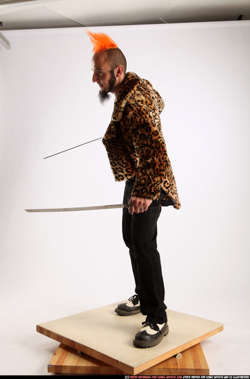 Man Adult Athletic White Fighting with sword Standing poses Coat