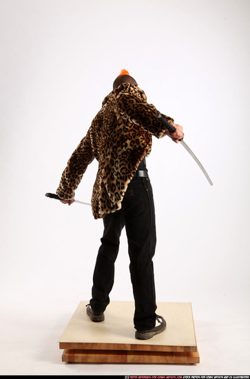 Man Adult Athletic White Fighting with sword Standing poses Coat