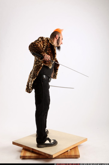 Man Adult Athletic White Fighting with sword Standing poses Coat