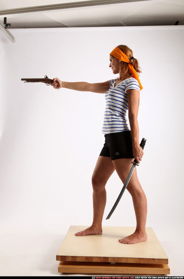 Woman Adult Athletic White Fighting with gun Standing poses Army