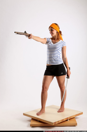 Woman Adult Athletic White Fighting with gun Standing poses Army