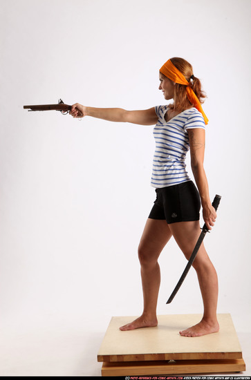 Woman Adult Athletic White Fighting with gun Standing poses Army