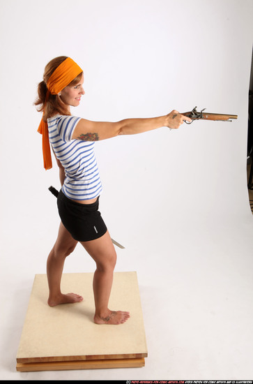 Woman Adult Athletic White Fighting with gun Standing poses Army