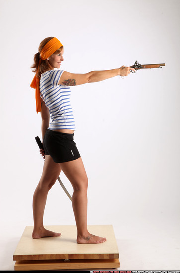 Woman Adult Athletic White Fighting with gun Standing poses Army