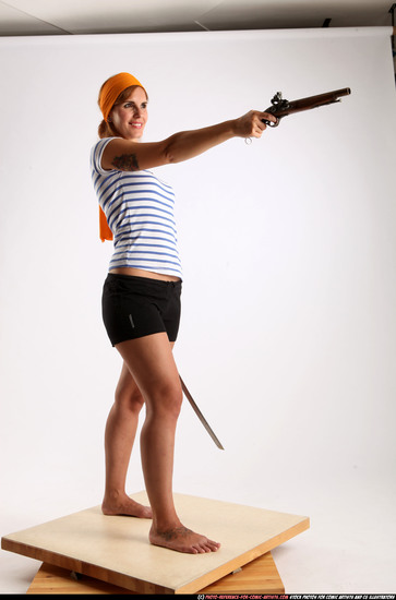 Woman Adult Athletic White Fighting with gun Standing poses Army