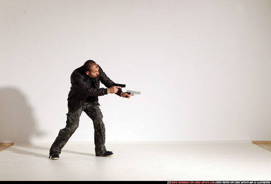 Man Adult Athletic White Fighting with gun Moving poses Jacket