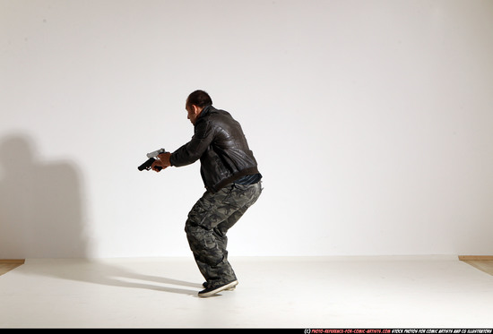 Man Adult Athletic White Fighting with gun Moving poses Jacket